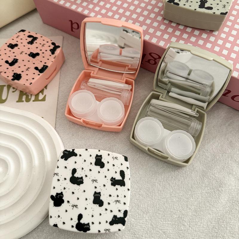Creative Cute Portable Contact Lens Box Lenses Container Companion Care Box Travel Set With Mirror