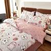 Kawaii Cartoon Dinosaur Duvet Cover Twin Queen Botanical Floral Bedding Set Pink Strawberry Comforter Cover with 2 Pillow Sham