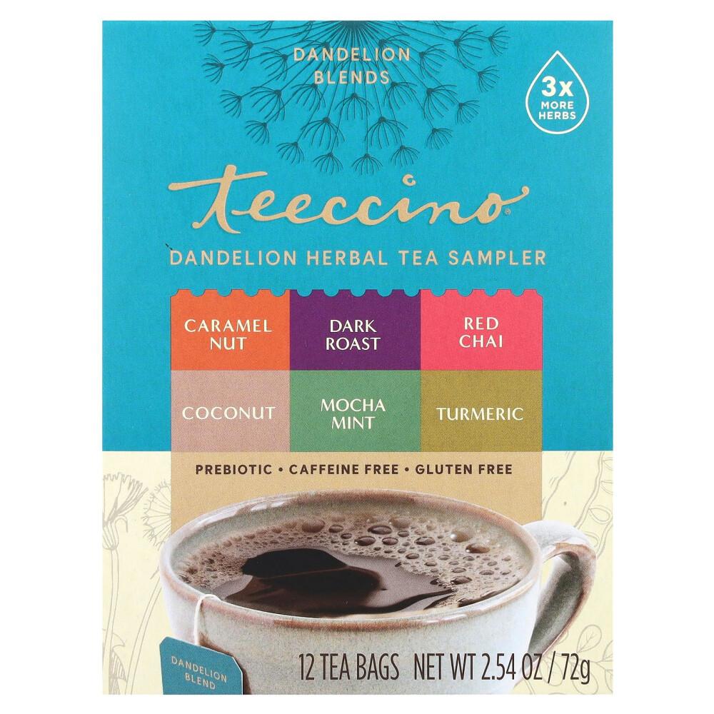 

Teeccino Dandelion Herbal Tea Sampler, 6 Flavors, Caffeine-Free, 12 Tea Bags, 72g (2.54 oz)