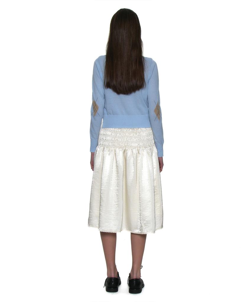 Partimento Woman Lace Trim Smocking Midi Skirt_Ivory