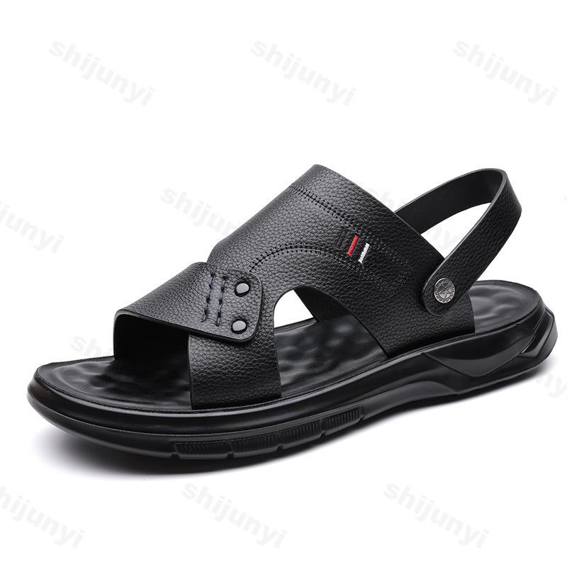 Fashion Men's Sandals Summer 2025 Casual Soft Bottom Driving Beach Shoes Slip-On Anti-Slip Microfiber Comfortable Sandals High Quality
