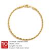EMANCO 10PCS Wholesale 2/3/4/5MM Gold Color Twisted Rope Chain Bracelet, Stainless Steel Hip Hop Punk Fashion Jewelry for Women