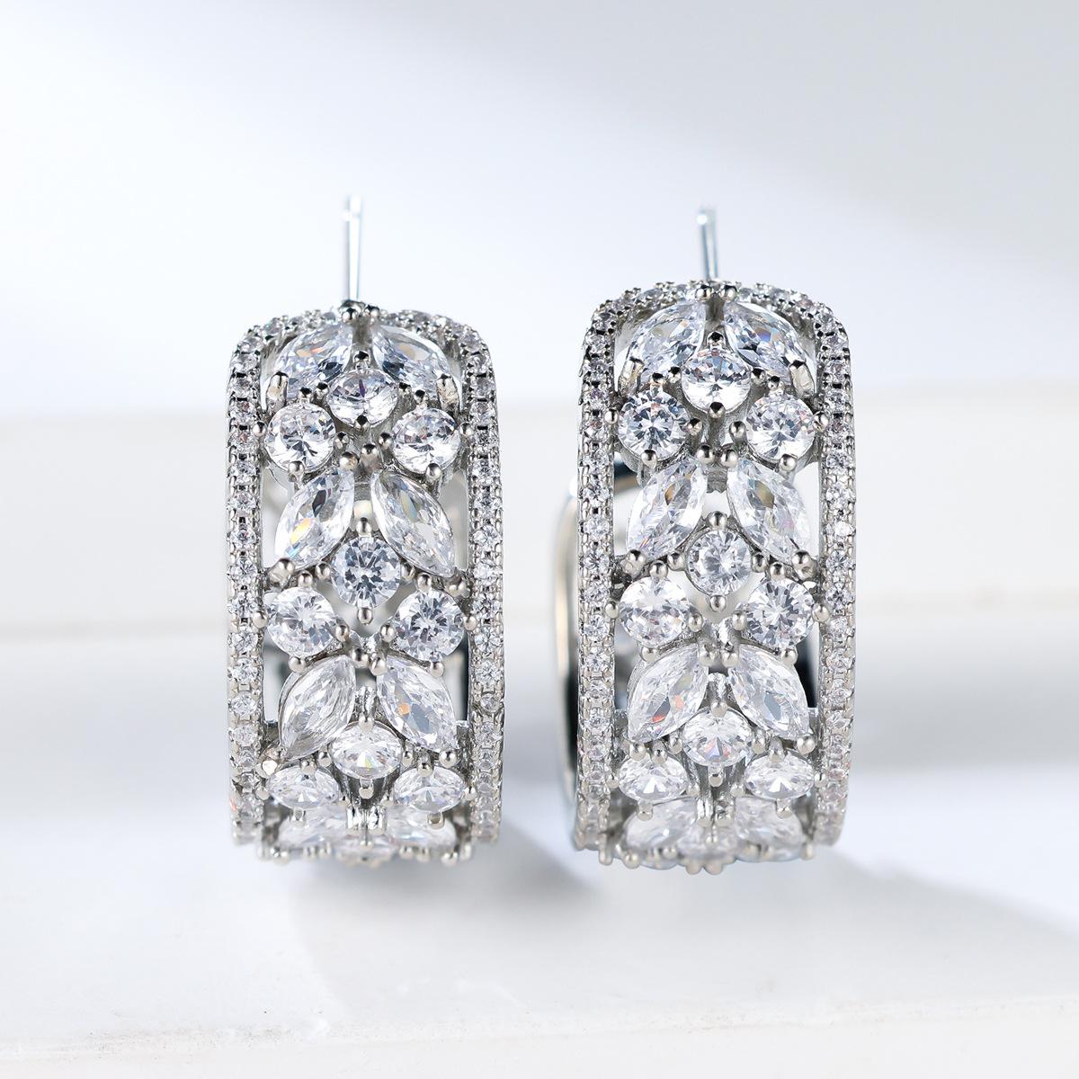 

Серьги-цветы с полым белым цирконием в национальном стиле, винтажные женские серьги с родиевым покрытием белый