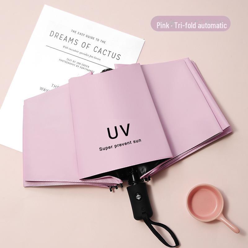 Umbrelă automată neagră cu dublă utilizare pentru femei - protecție UV și solară pentru orice vreme