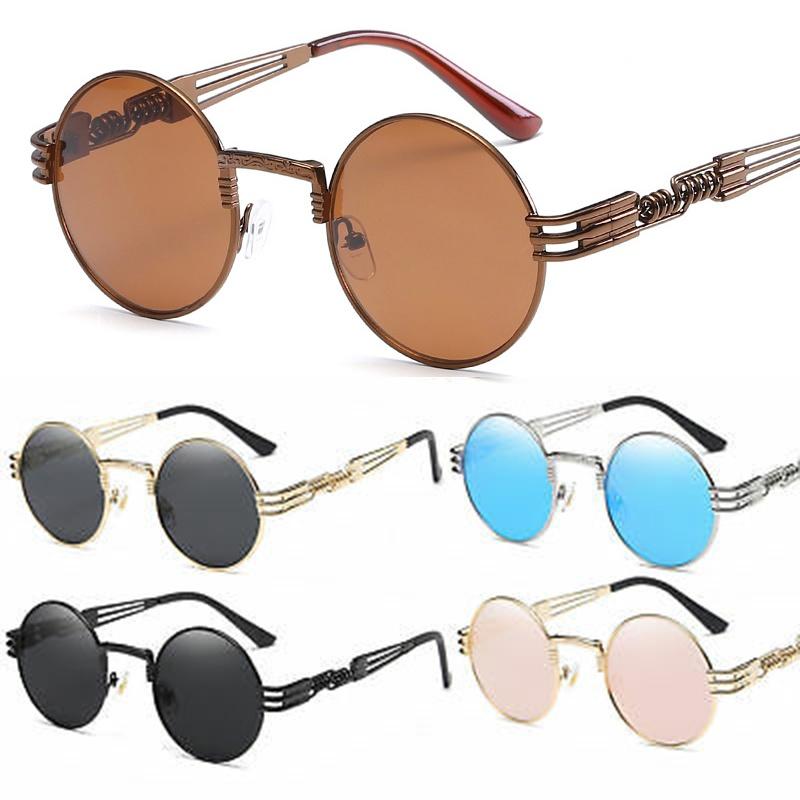 Unisex Retro Round Sunglasses With Lightweight Metal Frame For Uv Protection**