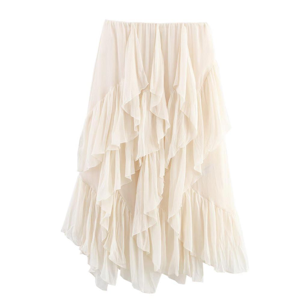 Autumn Asymmetrical Hem Midi Skirt In European and American Style