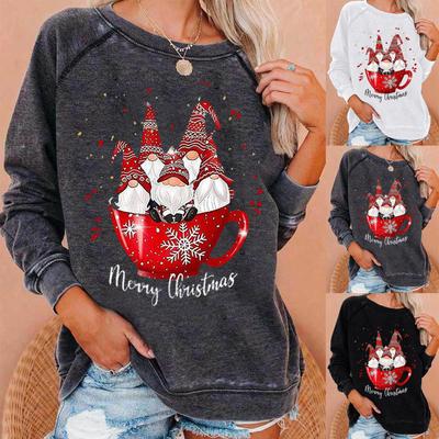 Fashion Womens Loose Christmas Print O-neck Long Sleeve Casual Top