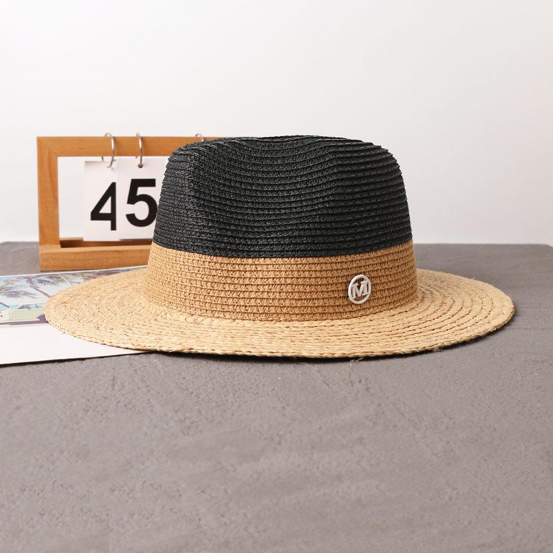 New Summer Beach Raffia Spliced Ethnic Style Woven Tape Sunshade Straw Hat Womens Wide Brim Jazz Holiday Uv Protection Sun Hats