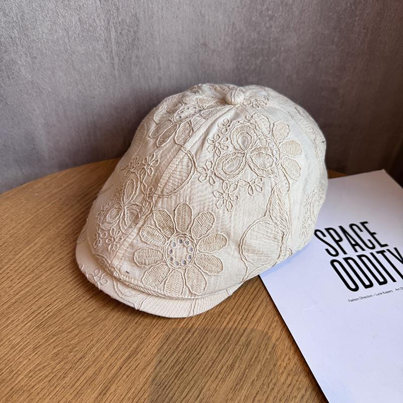 Корейская ретро хлопковая вышитая цветочная кепка с дышащим дизайном для женщин света загар
