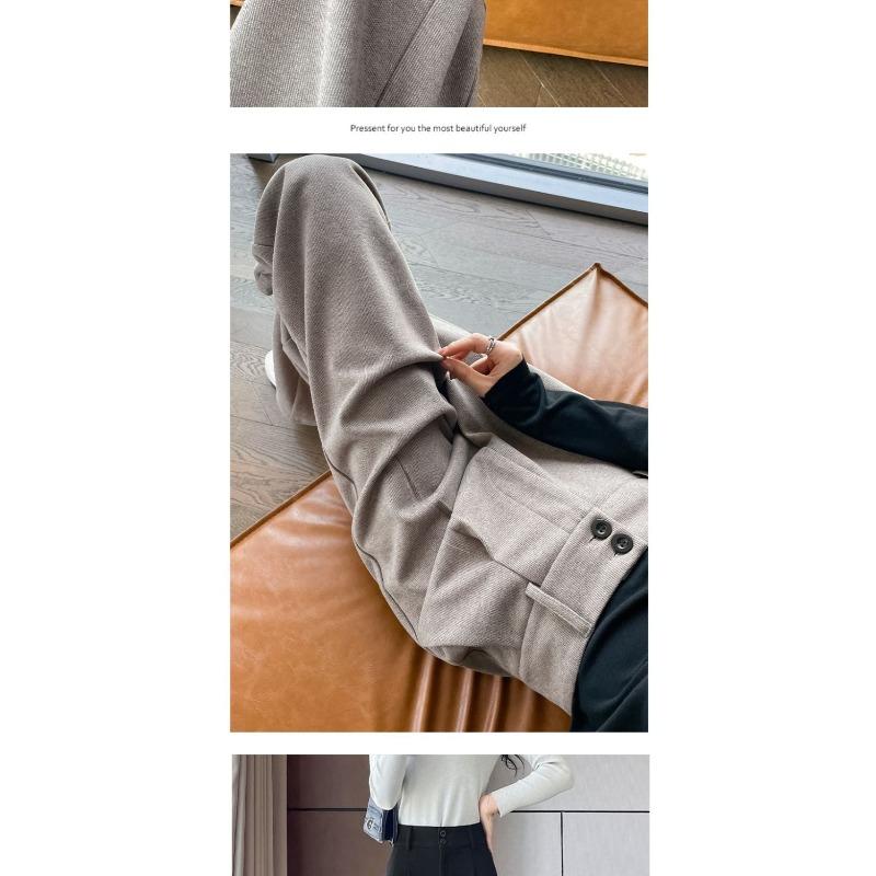 Woolen Wide-leg Pants Autumn and Winter High-waisted Casual Straight Pants Narrow Wide-leg Thickened Suit Trousers