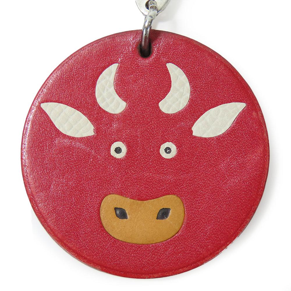 Used HERMES Bag Charm Animal Cow leather/Silver925 Red Accessory