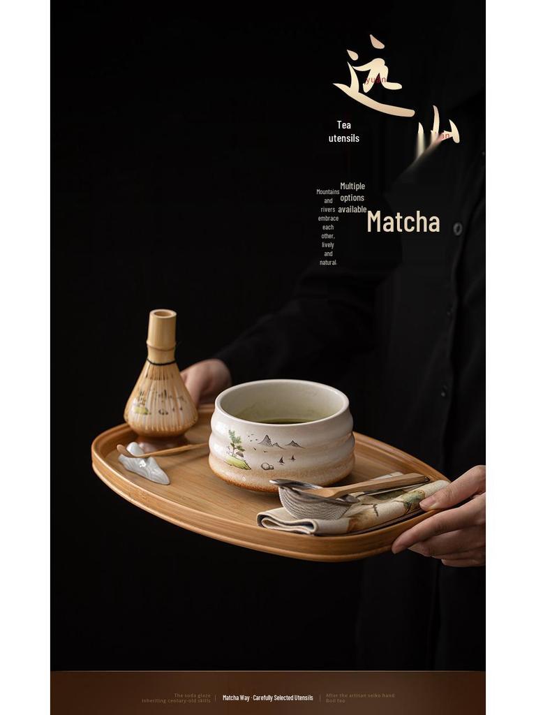 Japanese Ceramic Matcha Tea Set: Large Bowl, Whisk, Sieve, and Bamboo Whisk - 8 Pieces