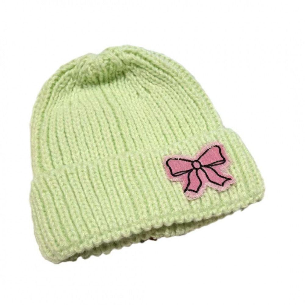 Lace Edge Bow Beanies Hat Solid Color Winter  Knitted Cap Sweet Bow Knitted Pullover Hat  Outdoor