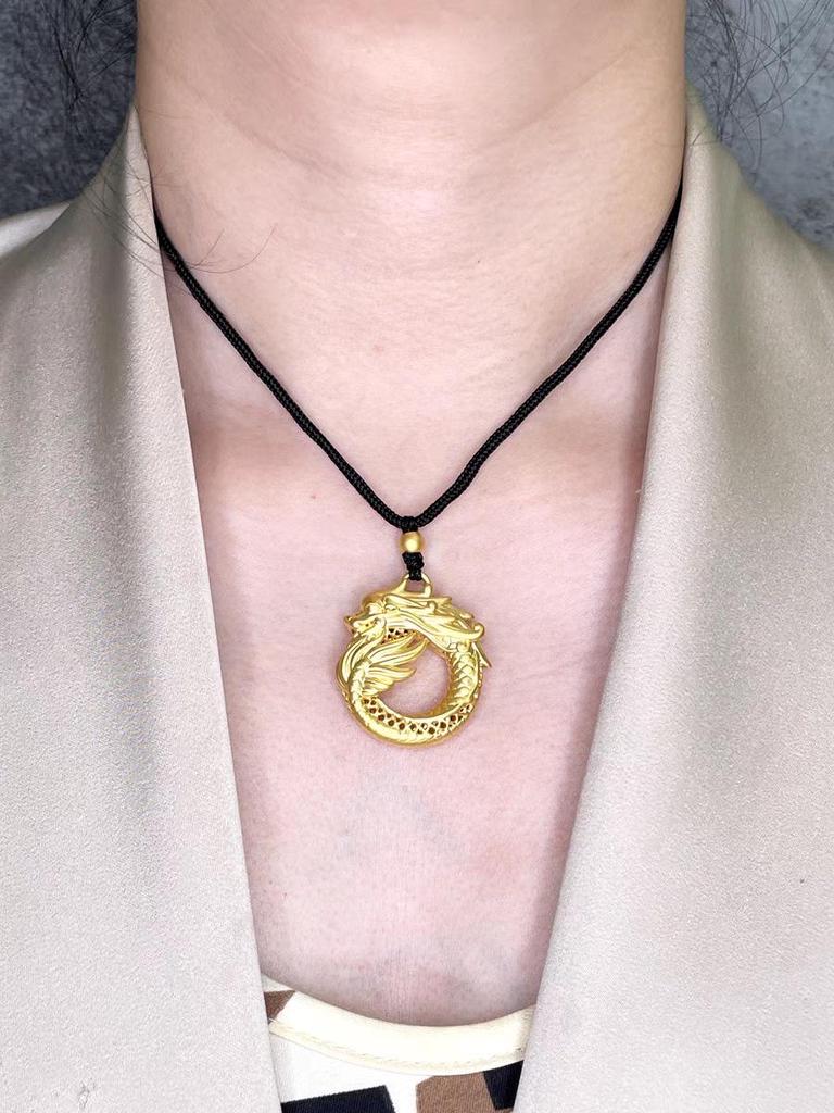 Gold Dragon and Phoenix Zodiac Necklace - Unisex Pendant for Year of the Dragon