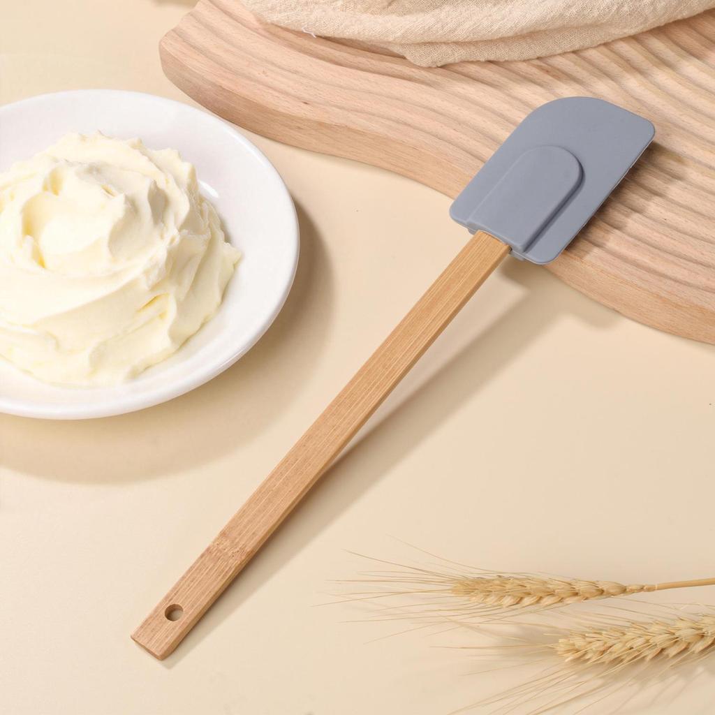 Silikon-Backspatel mit Bambusgriff, Hitzebeständiger Kuchenschaber