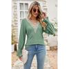 Women's Lace V Neck Long Sleeve Blouse Casual Loose Tunic Top with Flare Cuffs