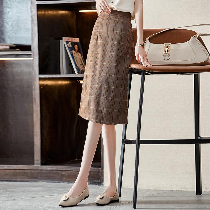 Demana Women s High-Waist Plaid Midi Skirt M