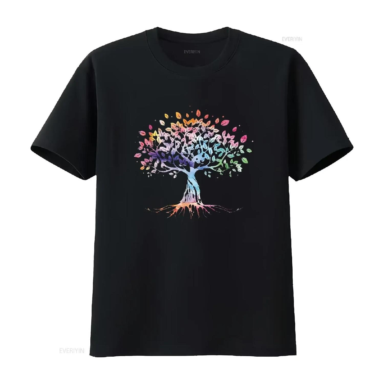 Mens Colorful Life Is Really Good Vintage Unique Tree Art T Shirt Black Medium vintage Washed fashion Unisex designer clothes S чёрный