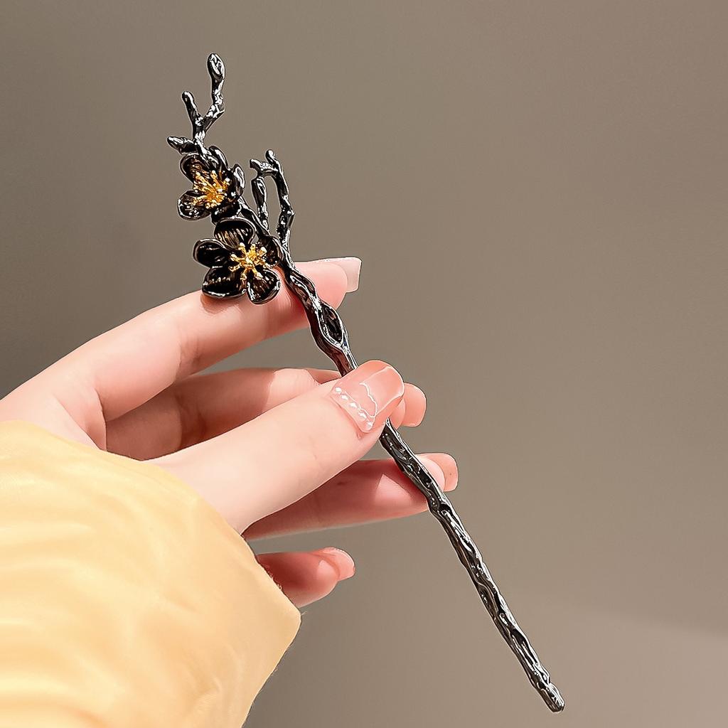 Chinese Style Peach Blossom Branch Women's Simple Metal Flower Chopsticks Hair Clip, Hair Styling Tool, Headwear Accessories
