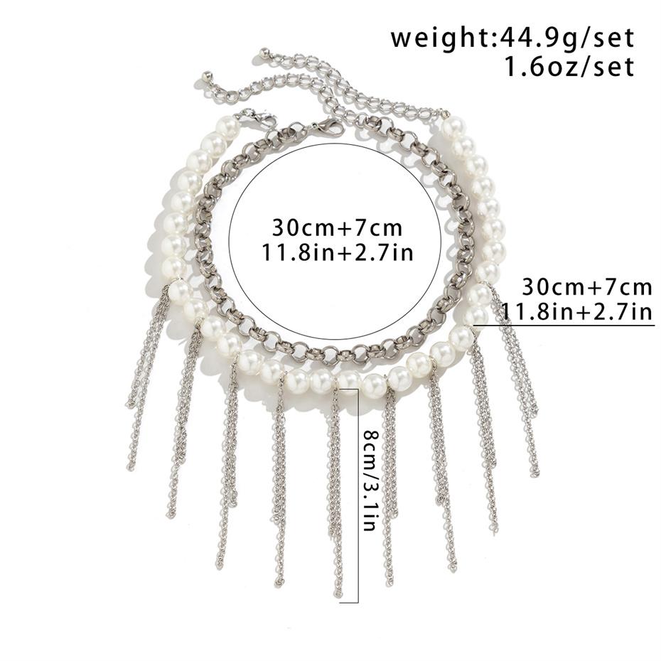 Ingemark 2Pcs Multilayer Imitation Pearl Tassel Link Chain Necklace for Women Vintage Beads Choker Y2K Jewelry Wed Accessories