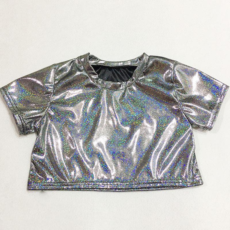 Top Scurt Copii Strălucitor cu Paiete - Mânecă Scurtă Decupat Elastic