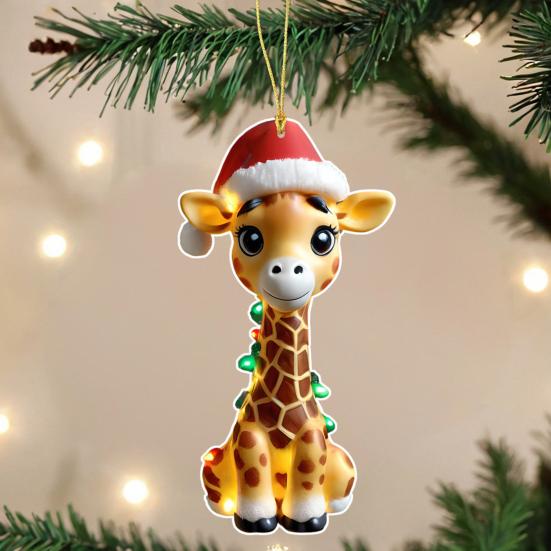 Giraffe Christmas Ornaments 2D Cartoon Giraffe Christmas Hanging Decor for Xmas Tree Acrylic Giraffe Gifts for Women Men