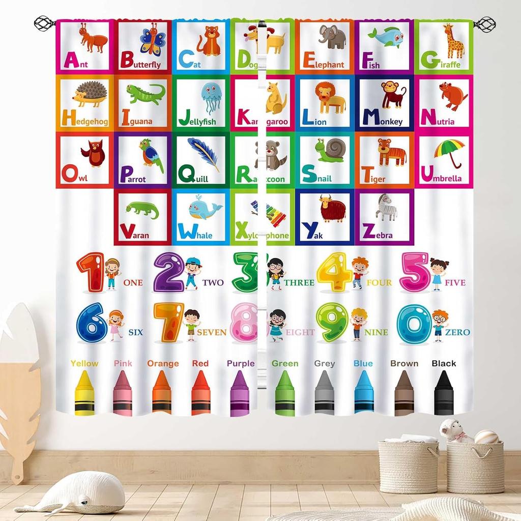 Kids Dinosaur Curtains For Boys Room, Cartoon Dino Funny Cute Dinosaur Safari Animals Colorful Window Treatments Drapery For