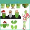 Weihnachts-Grinch-Maske mit üppig grünem Haar und komischem Halbgesichtsdesign für Partys
