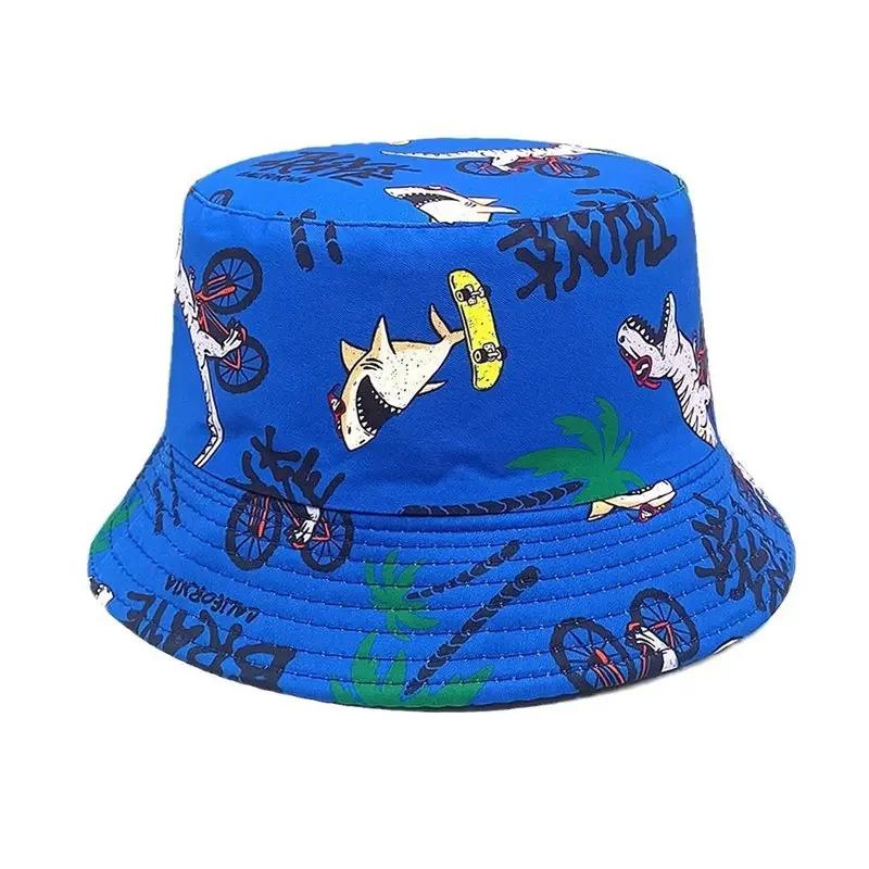 Spring and Summer Polyester Cartoon Print Bucket Hat Outdoor Travel Sun Cap For Child Boy and Girl 76
