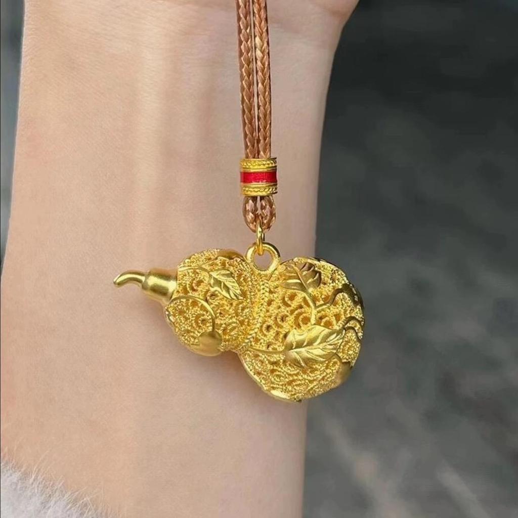 Gold Sand Eight Treasures Compass Pendant Necklace with Gourd Charm for Women