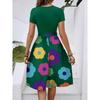 Women's Fashionable Retro Patterned Printing Color Blocked Belt Casual Dress