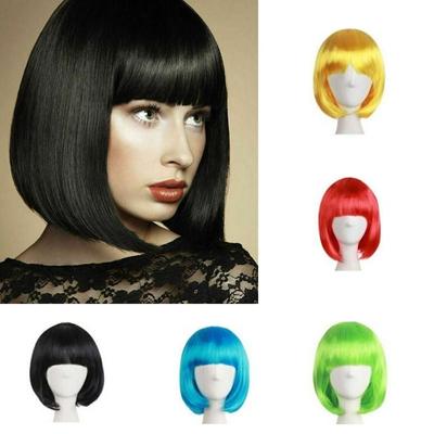 Damespruik Dames Korte Rechte Pony Volledig Haar Pruiken Cosplay Feest Haar Bob Pruik Meerdere Kleuren Synthetisch Haar