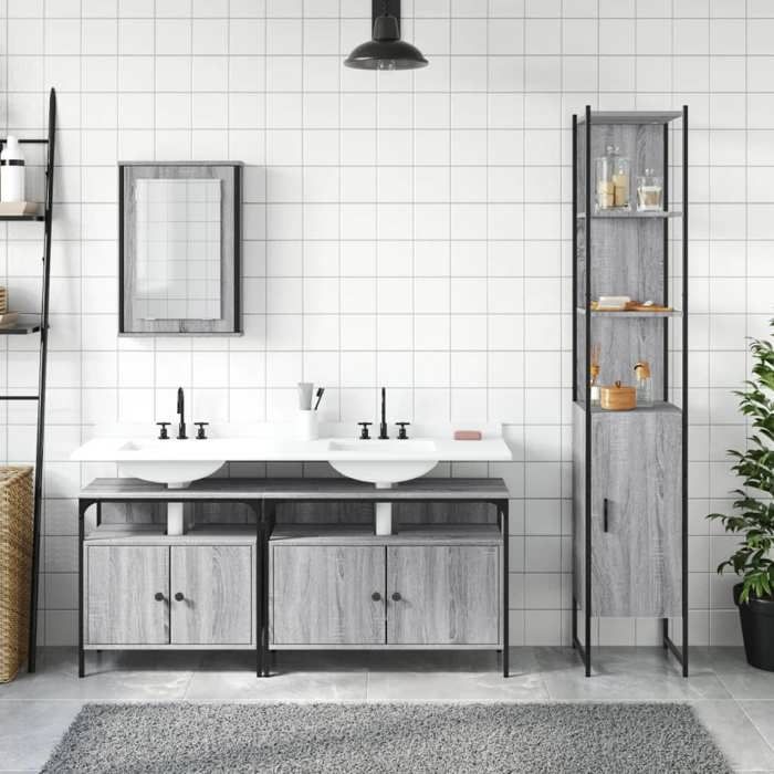 VidaXL Ensemble De Meubles De Salle De Bain 4 Pcs Sonoma Grey, Bathroom Cabinet, Bath Cabinet, Vanity Unit of 3214808