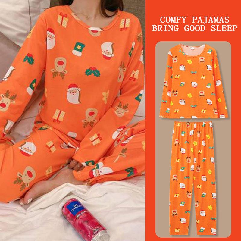 Santa Claus Pajama Set - Crew Neck, Long Sleeve, Sweet & Cute Style, Skin-Friendly Homewear for Dorms