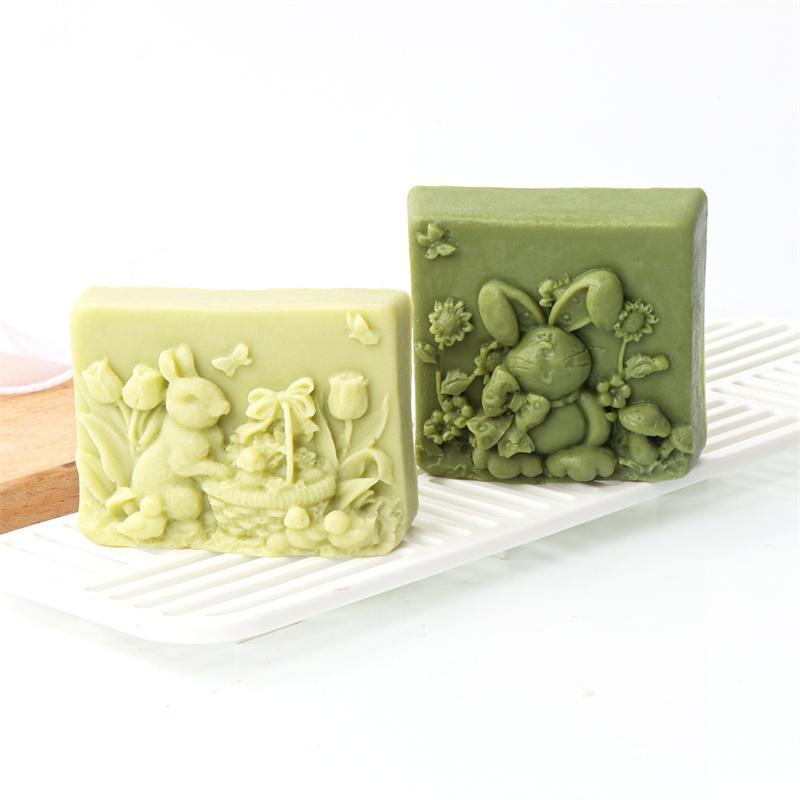 Easter Flower Rabbit Silicone Soap Mold DIY Happy Cute Rabbit Flower Pattern Butterfly Animal Relief Chocolate Cake Decor Gift