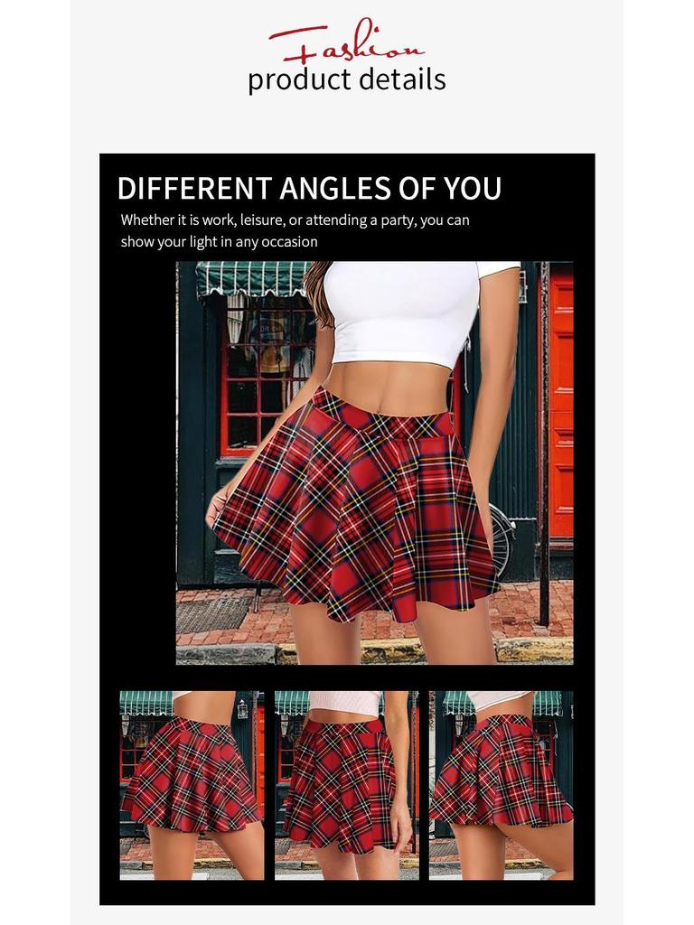 European & American Style Plaid Pleated Milk Silk Cheerleader Skirt