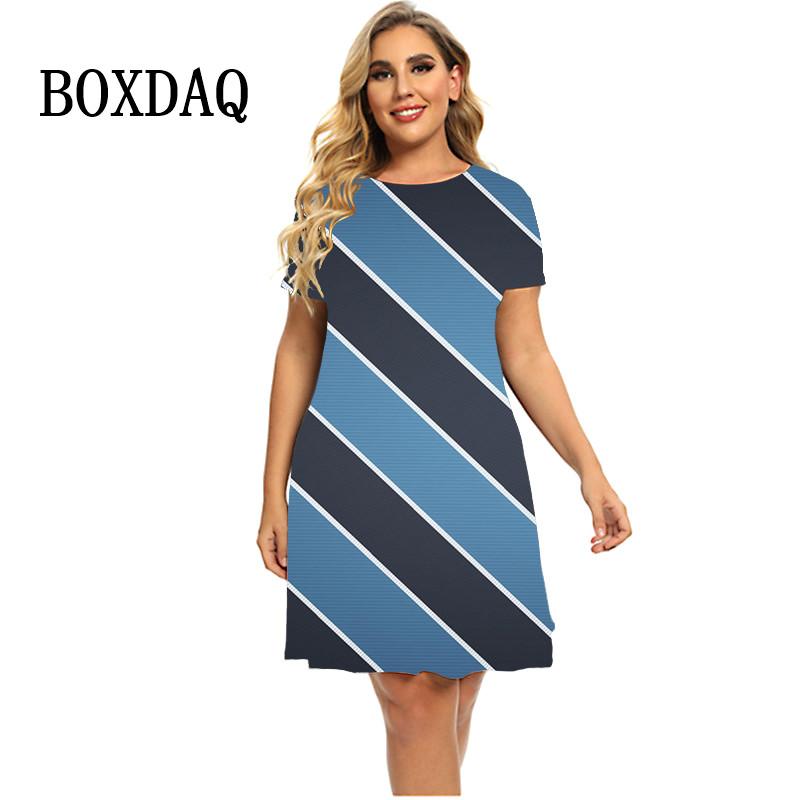 Bunt Gestreiftes Kleid Sommermode Straße Beiläufiges Loses Kleid Frauen Übergroße Kurzarm Elegante Damen Büro Minikleider
