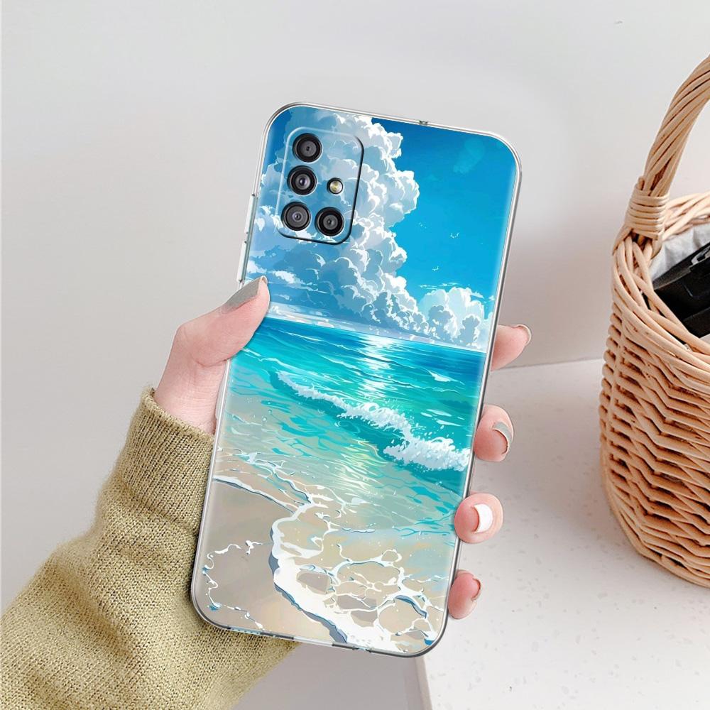 Phone Case For Samsung A15 A13 A35 A55 A51 A71 A41 A31 A21S A03S A05 A17 A23 A25 A33 A53 A73 5G A07 4G Clear Cover Ocean Dolphin