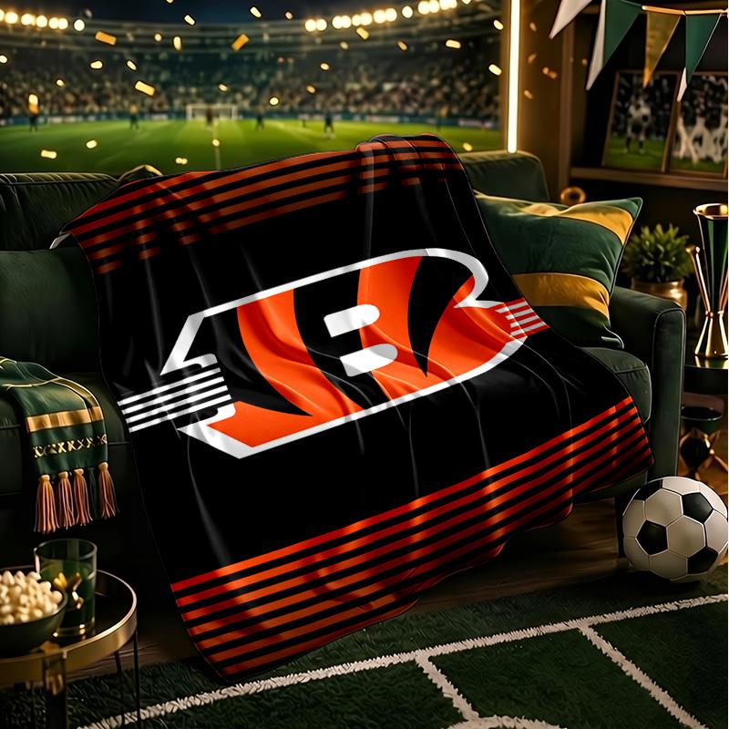 Couverture de lit en flanelle légère Cincinnati Bengals Casque Parfaite pour le Voyage, le Camping, les Salons, les Bureaux, les Canapés, Cadeau de Noël pour Fan