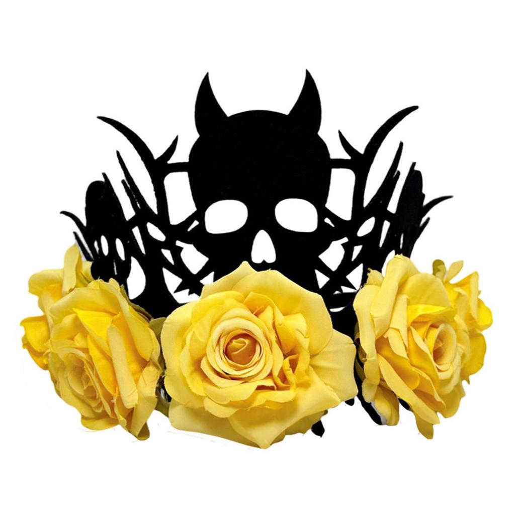 Adjustable Witch Devil Crowns Headpiece For Halloween Parties Soft Fabric Roses Costume Decoration