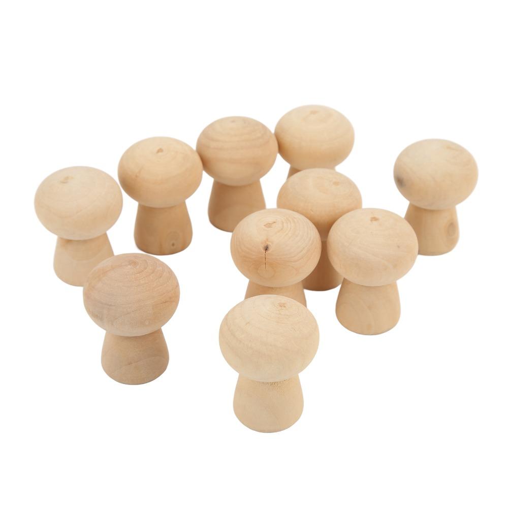 10pcs Unfinished Wooden Wooden Peg Dolls Wooden Mushroom Figurines DIY Arts Crafts Projects