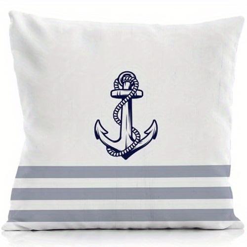 Navy Blue Nautical PatternDouble-sided Printed Pillow Cover Short Plush Suitable Living Rooms Bedrooms Sofas Throw Cushion Cover