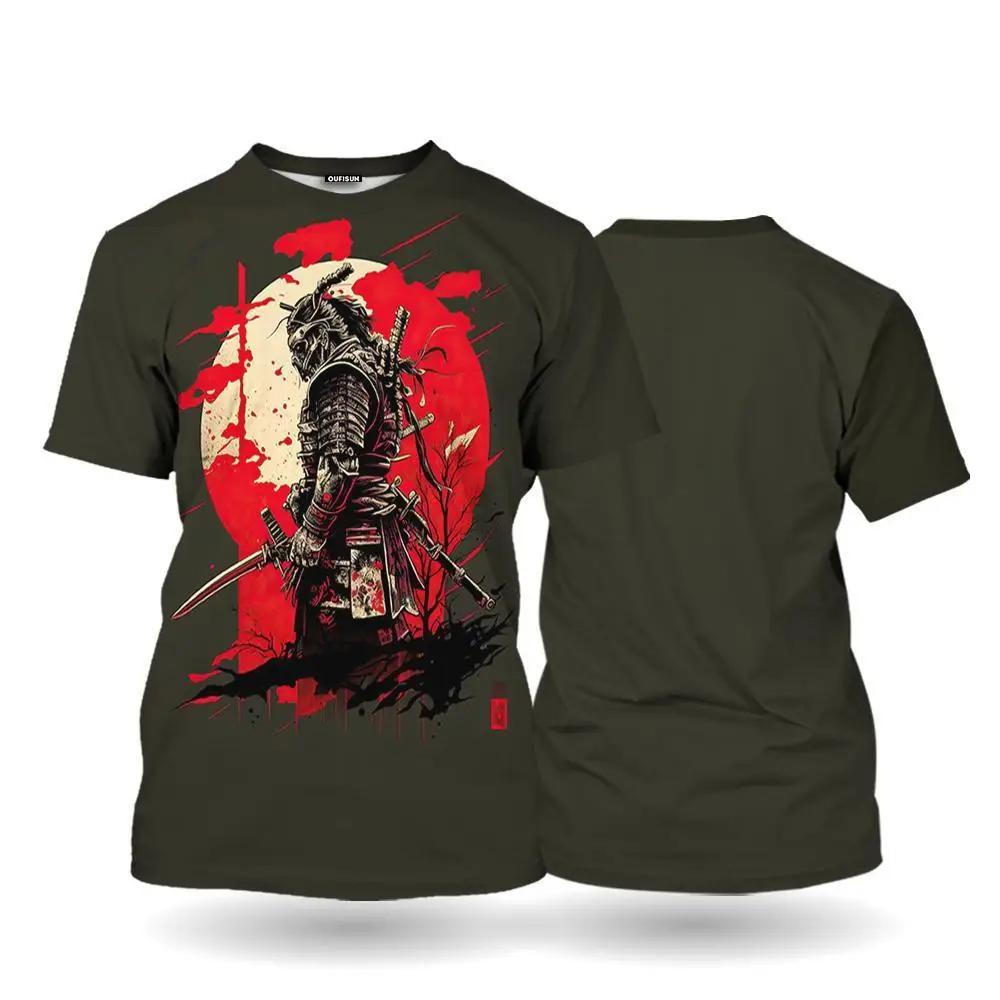 Nové letní japonské samurajské 3D tištěné pánské tričko Harajuku Sportovní vintage s krátkým rukávem s kulatým výstřihem Cosplay Party Topy Oblečení