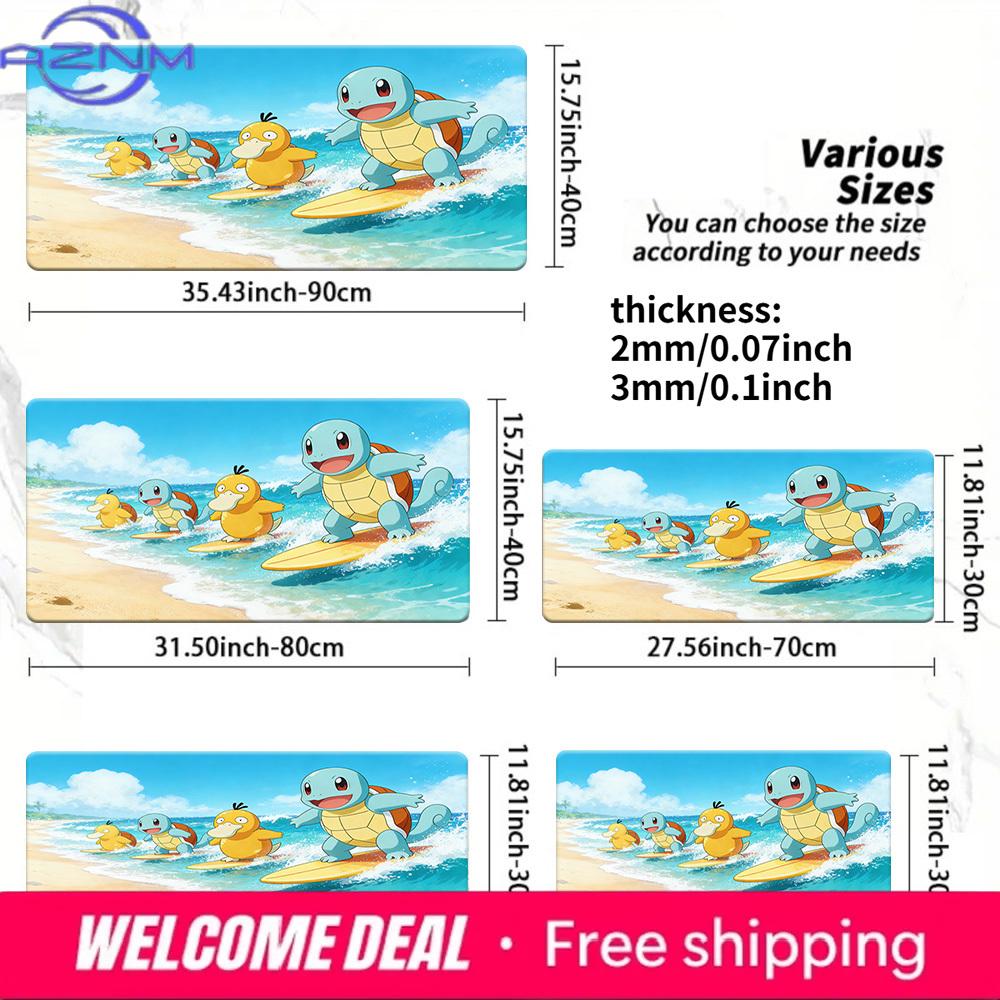 Pokemon Squirtle Psyduck Beach Surf Gaming Desk Mat NonSlip Washable Mouse Pad 30x80x0.2cm