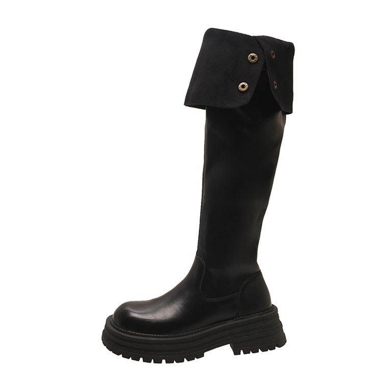 Two over-the-knee boots for women's 2025 new autumn and winter fleece fur high knight boots slim flat boots