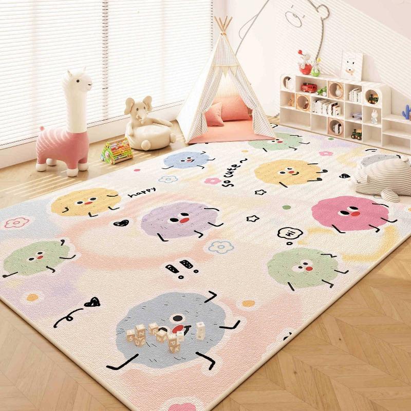 Cute Pom-pom Print Carpet Childlike Theme Home Decor Rug for Children's Reading Area Living Room Balcony Etc Cartoon Decor Mat