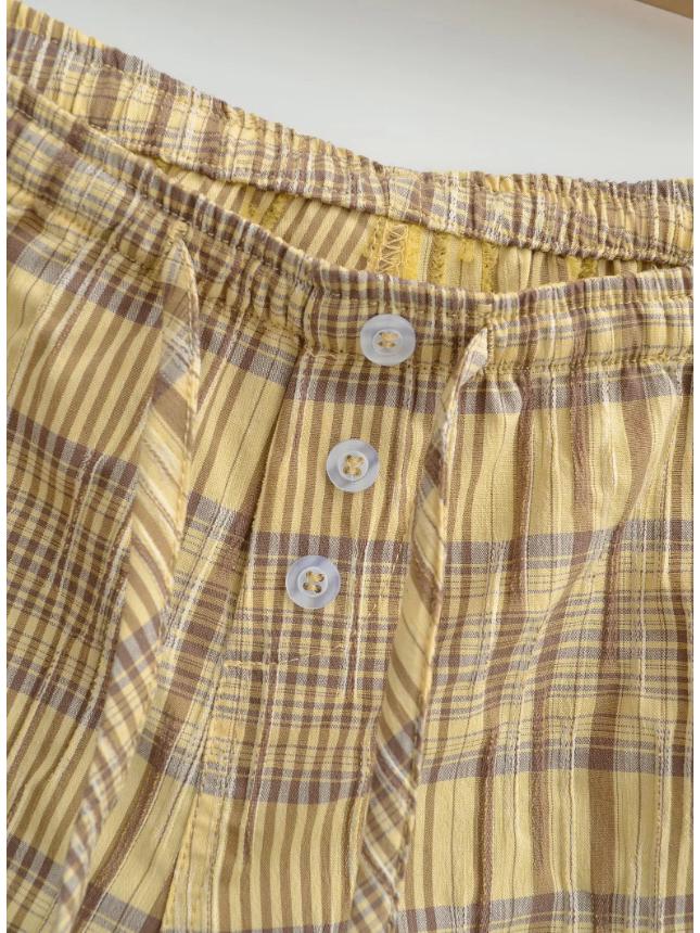 Women's Yellow Plaid Halter Vest & Elastic Waist Shorts Set - Summer 2026
