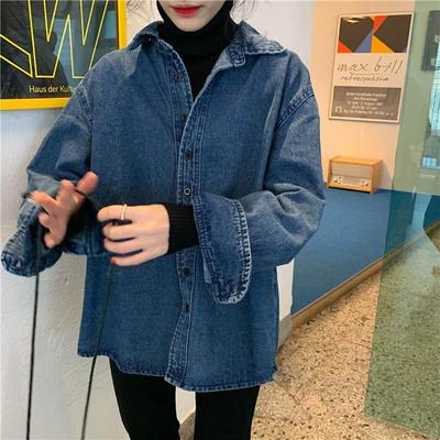 Jachetă de damă Plus Size S - 5XL Jachetă de toamnă din blugi Dimensiune mare Blue Hundred Shirts Femei Topuri cu mâneci lungi Jachetă de cămașă lejeră