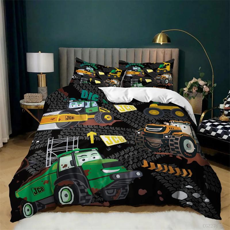Kids Excavator Tractor Truck for Children Boys Girls Bedroom Decor Construction Vehicle Cartoon Duvet Cover Crane Quilt Cover