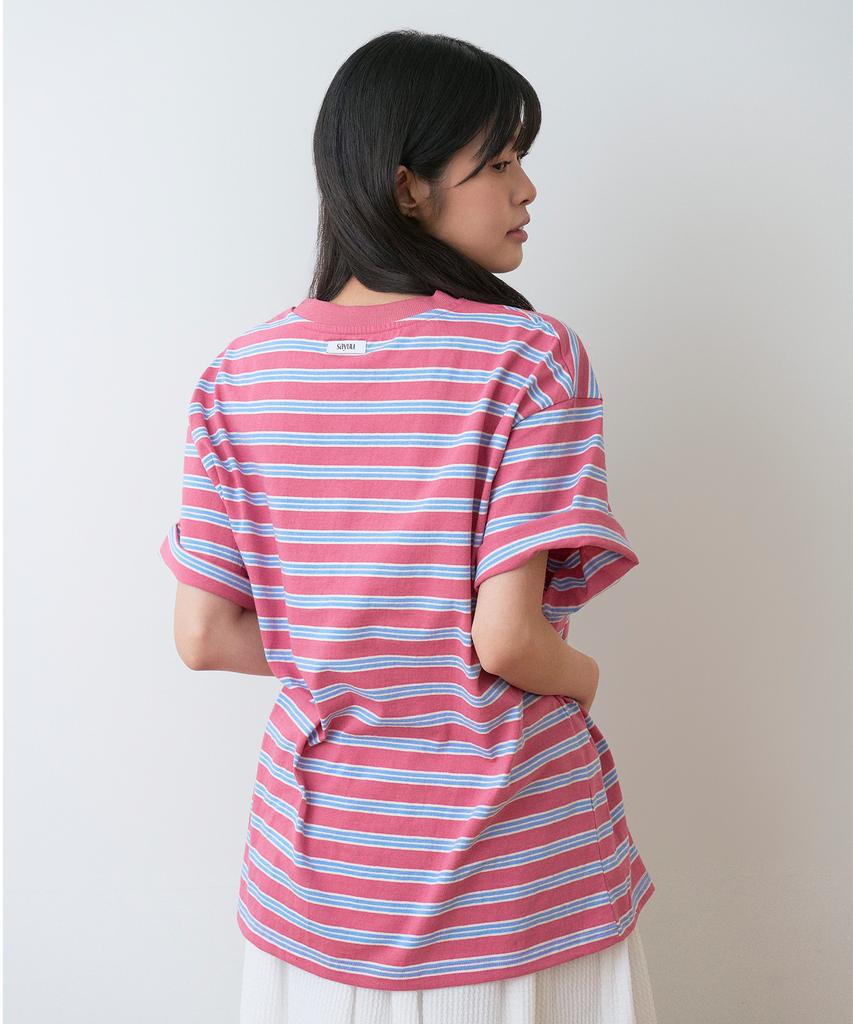 Sayu Striped Biscuit Short Sleeve T-Shirt Pink